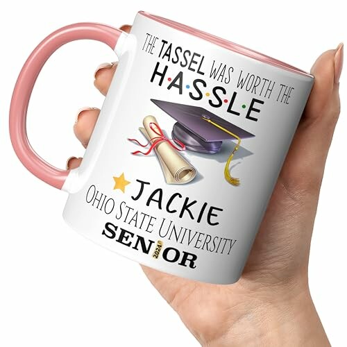 Graduation mug with tassel and diploma design.