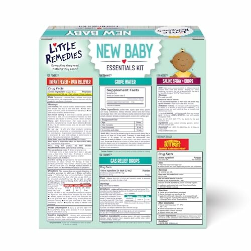 Back of Little Remedies New Baby Essentials Kit packaging with product details.