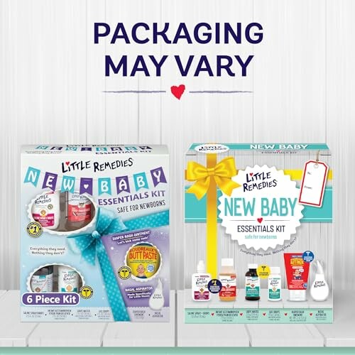 Little Remedies New Baby Essentials Kit packaging with various baby care products.